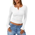 thumbnail image 2 of Women'S Long Sleeve Shirts Henley Casual Fall Outfits Fitted Tops Ribbed Fashion Basic Tees White S, 2 of 8