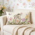 thumbnail image 6 of Yhmxh Easter Bunny Throw Pillow Cover, 12 x 20 Inch Cute Rabbit Rectangle Linen Cushion Case, Wildflowers Throw Pillow Case Decoration, Holiday Farmhouse Decoration for Bed Sofa Couch, 6 of 7