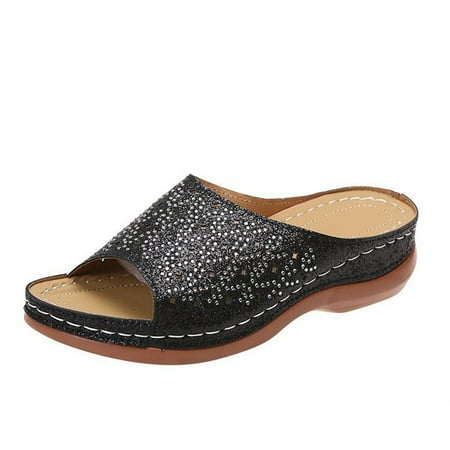 

Womens Slippers Summer Ladies Wedge Heel Slippers Sandals Casual Thick Bottom Carved Women S Shoes