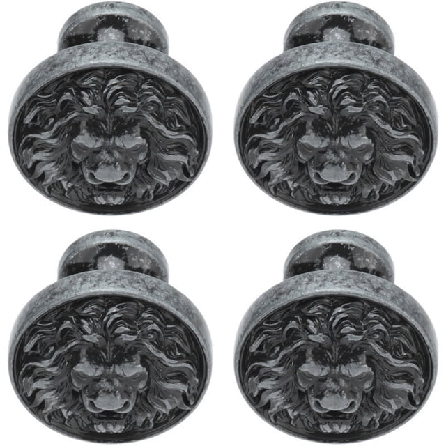 4pcs Lion Head Alloy Cabinet Door Handle Modern Antique Cartoon Solid Drawer Pull Single Hole Circular Buckle 399 Lion Head Antique Silver..
