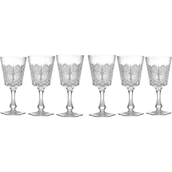Bohemian Crystal 12019/180 6 oz (180 ml) Crystal Wine Glass, Set of 6, Glassware, Drinkware Set, Czech Crystal, for Red and White Wine