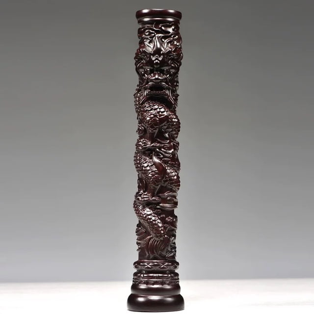 Rosewood carved dragon pillar ornament, Chinese zodiac dragon style, home wine cabinet desktop decoration, solid wood handicraft.