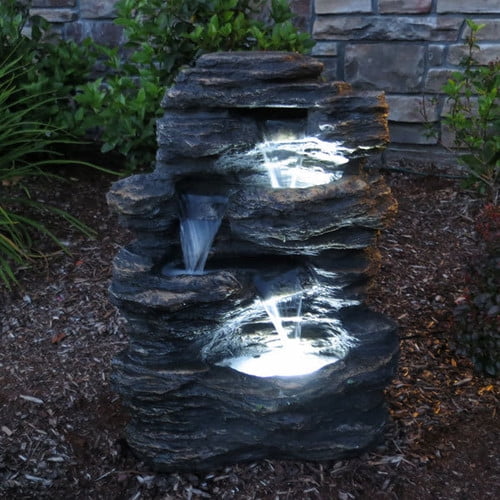 Eversky Resin Fiberglass Rock Waterfall Fountain With Led Light Walmart Com Walmart Com
