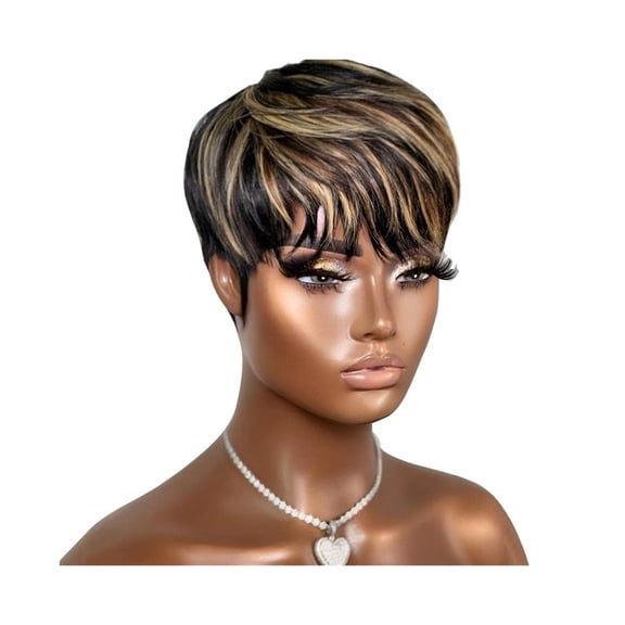 Short Human Hair Wig Full Machine Made Wig Short Pixie Cut Wig Human Hair with Bangs
