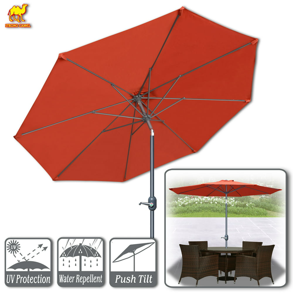 Strong Camel 9ft Patio Umbrella with Tilt and Crank 8 Ribs Outdoor Garden Market Umbrella