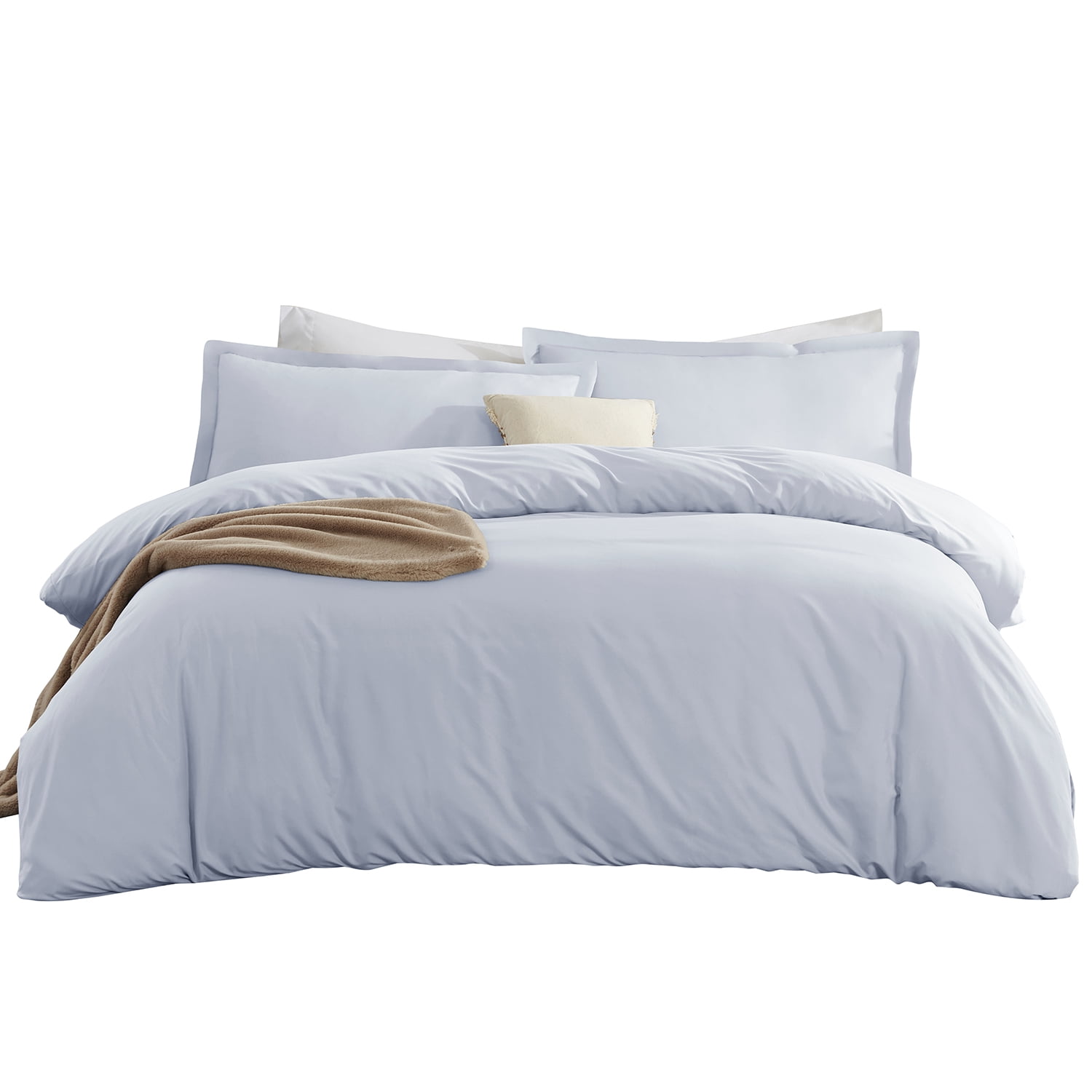 LammaLoe Duvet Cover Queen, Luxury Microfiber 3 Piece Bedding Sets with 2 Pillow Shams, Ice Blue
