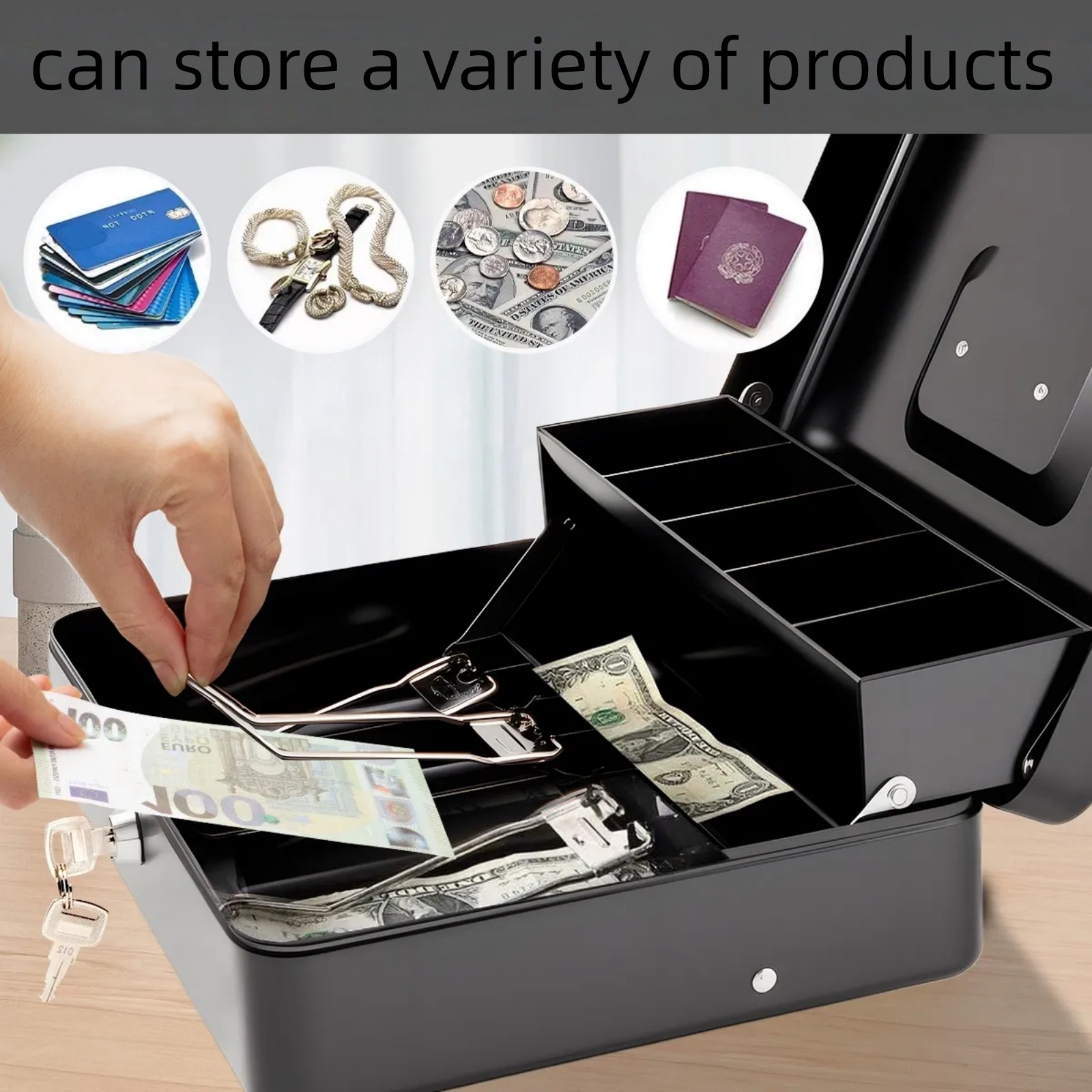 ODDPC Cash Box with Money Tray 11.8 x 9.44 Inches photo 3