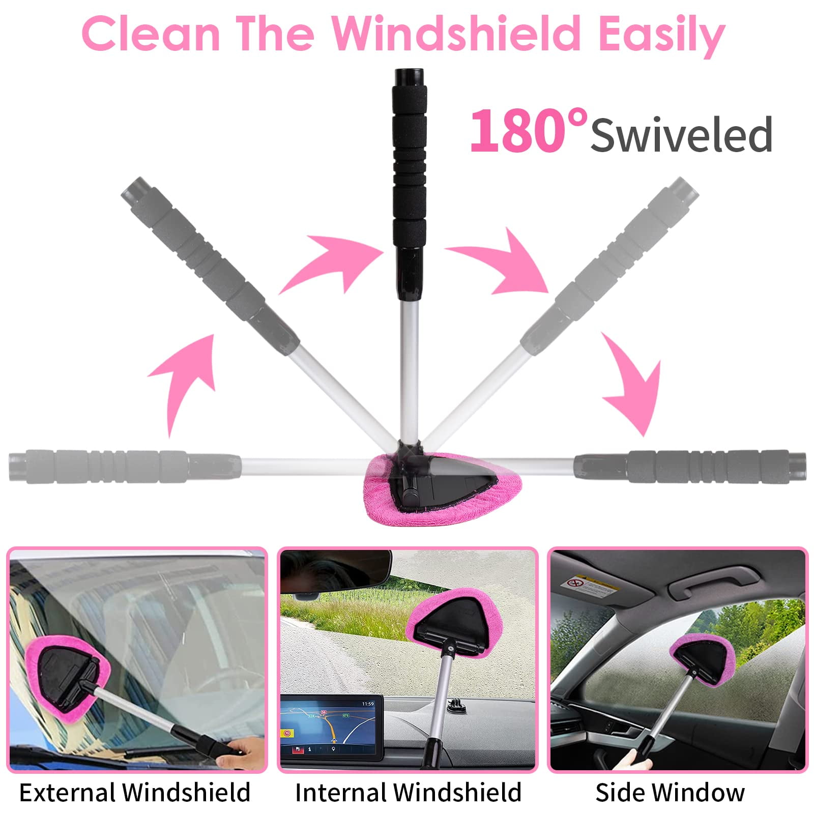 vioview Pink Car Cleaning Kit, Car Detailing Kit Interior Cleaner with Windshield Cleaning Tool, Detailing Brush Set, Complete Car Cleaning Supplies for Windows, Dashboard, Air Vents