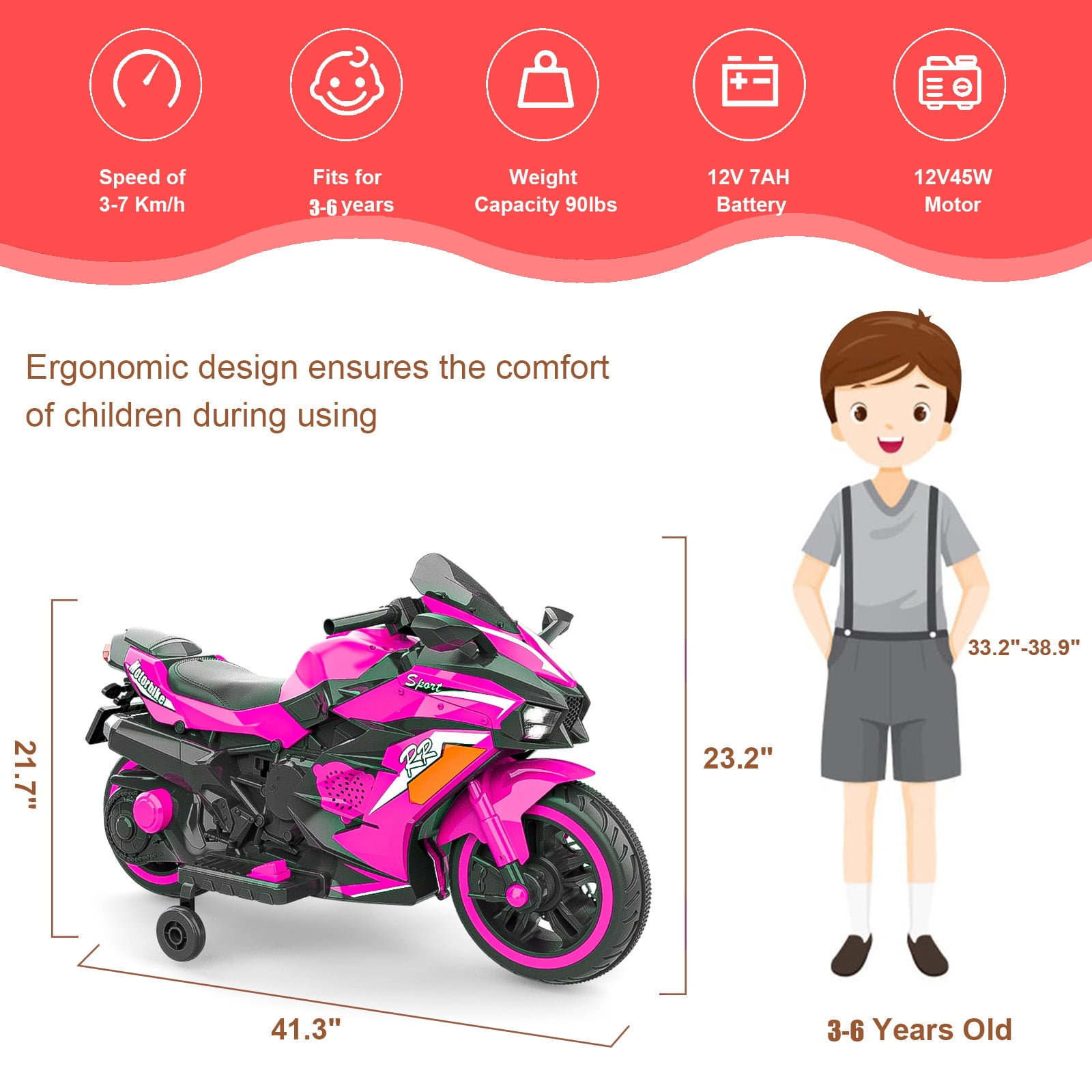 ZOGYMOZ 12V Kids Motorcycle, Electric Dirt Bike, Powered Ride ons Toys with LED Lights, Bluetooth Music