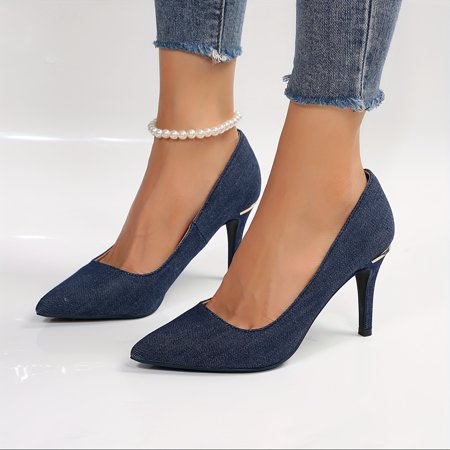

Chic Blue Denim Stiletto Heels - Slip-On Pointed Toe Pumps - Timeless Elegant Fashion for Women - Ideal Dress Shoes for Formal Events