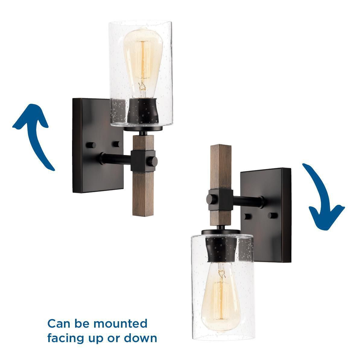 Barnes Mill Collection One-Light Antique Bronze Clear Seeded Glass Farmhouse Bath Vanity Light