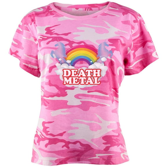 Death Metal Rainbow Juniors T Shirt Pink Camouflage LG