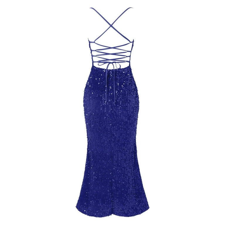 sexy blue formal dress Open-Back Sheer Corset Tight Navy Blue Long Prom Dress Navy Blue / 00 main image 1