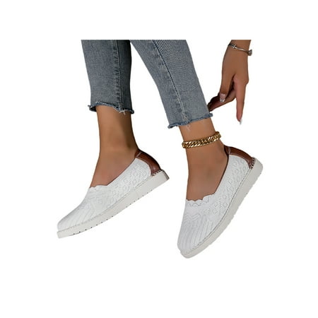 

Ritualay Womens Flats Knit Upper Walking Shoe Wide Width Casual Shoes Lightweight Comfort Loafers Women Slip On White 7