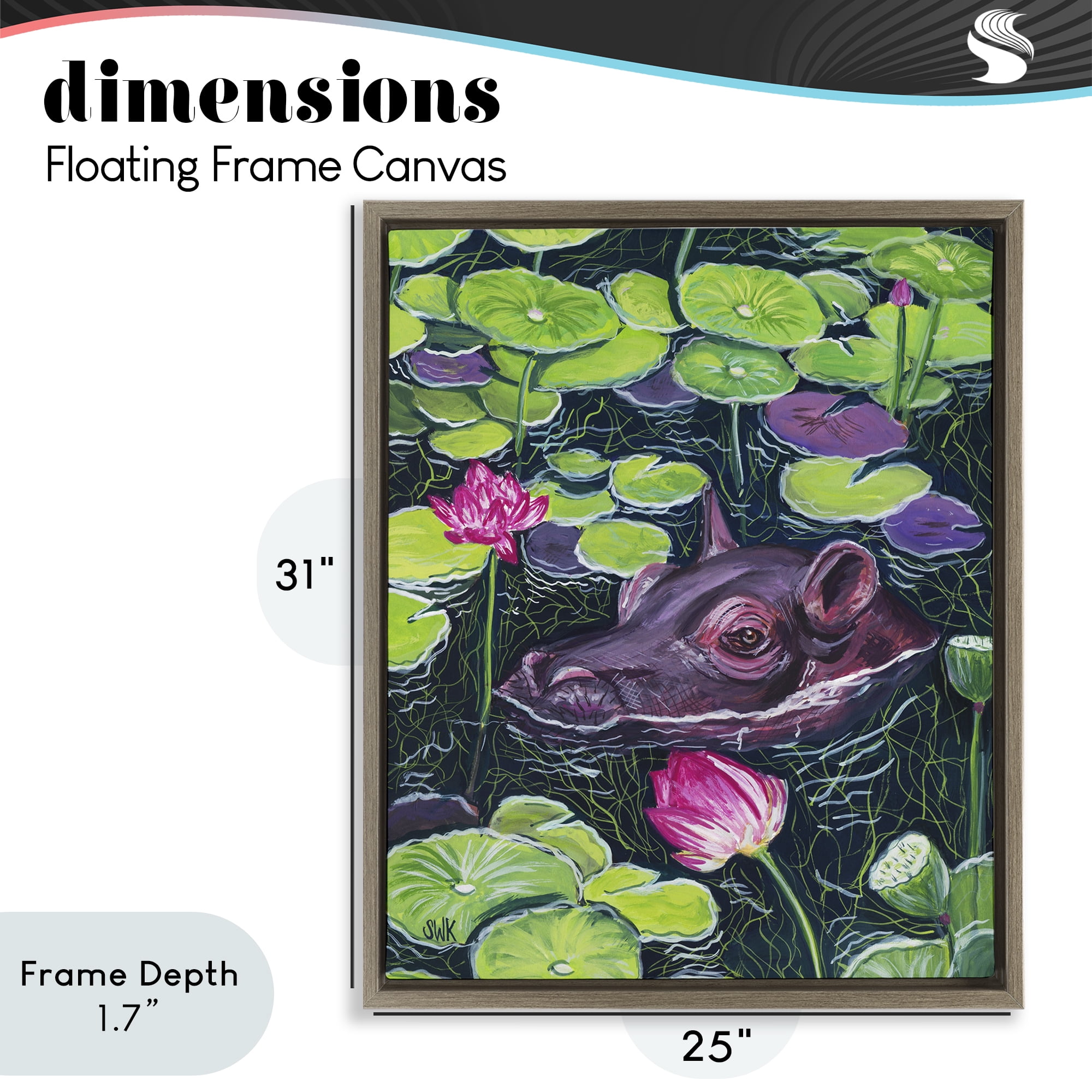 Stupell Industries Hippo & Blossoms Pond Brown Framed Floater Canvas Wall Art, design by Sarah Waldron Kimball