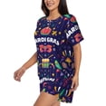 thumbnail image 2 of Kdxio Happy Mardi Gras Print Pajamas Sets for Women Short-Sleeved Pjs with Lounge Shorts Two Piece Sleepwear S-4XL, 2 of 8