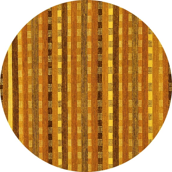 Ahgly Company Machine Washable Indoor Round Abstract Yellow Modern Area Rugs, 4' Round