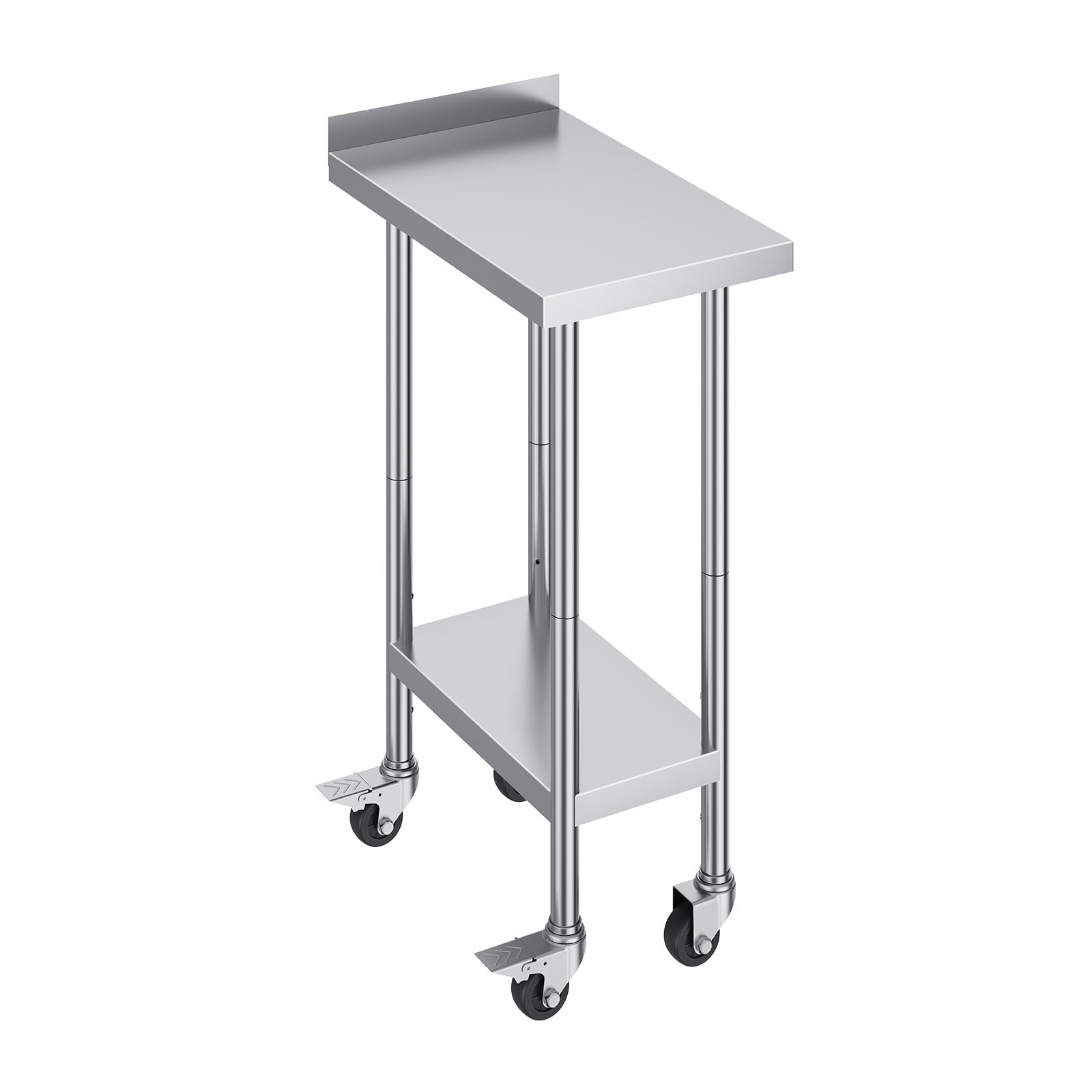 KFFKFF 24x15x40 In Stainless Steel Table, Mobile Food Preparation Surface with Wheels, Durable Metal Workstation, Height-Adjustable for Restaurants, Homes, and Hotels