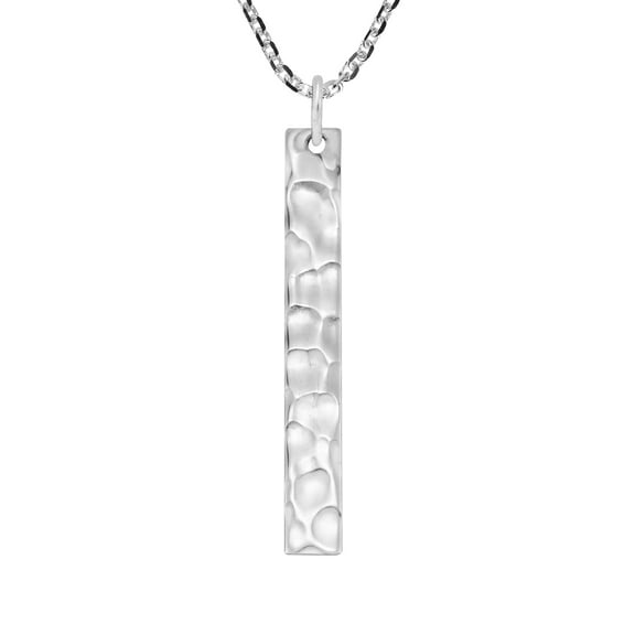 Everyday Hammered Textured Bar Sterling Silver Pendant Necklace