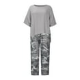 thumbnail image 5 of Xihbxyly Women's Suits Summer Savings Clearance 2 Piece Linen Set for Women, Women's 2 Piece Sets Casual Half Sleeve Round Neck Printed Tops Elastic Waist Pants Two Set Piece Outfits Gray XXXL, 5 of 7