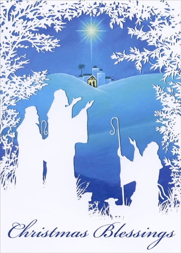LPG Greetings Shepherds Keeping Watch Silhouette: Box of 18 Sarah Summers Religious Christmas