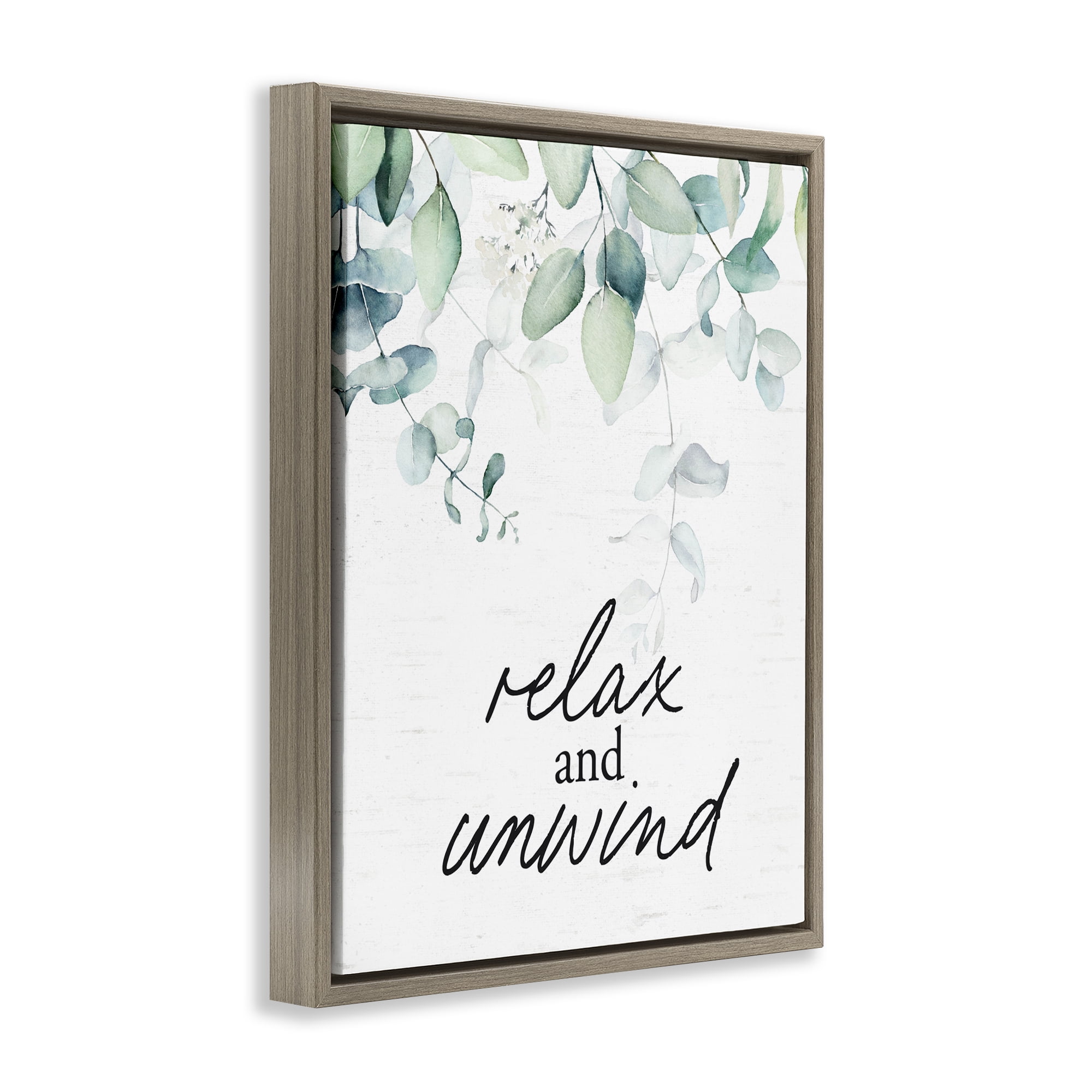 Relax And Unwind Herb Leaves Brown Framed Floater Canvas Wall Art, design by Lettered and Lined
