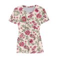 thumbnail image 4 of Sakmal Ladies Tops Pink Short Sleeve Fashion Deep V-Neck Floral T-Shirts Womens Shirts Plus Size, 4 of 4