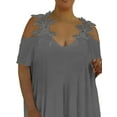 thumbnail image 3 of Gvmfive Womens Plus Size Lace V-Neck Short Sleeve Irregular Tops Shirt, 3 of 4