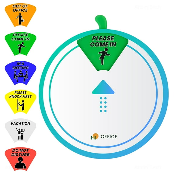 Office Privacy Sign 6" Diameter Round with Magnet 6-In-1 PLEASE KNOCK FIRST/IN A MEETING/PLEASE COME IN/OUT OF OFFICE/DO NOT DISTURB/VACATION Durable Acrylic Supply for Plaques & Signs