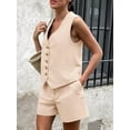 thumbnail image 5 of Women'S Summer 2 Piece Outfits Sleeveless Matching Sets Button Down V Neck Vest Waistcoat and Pockets Shorts  M, 5 of 7