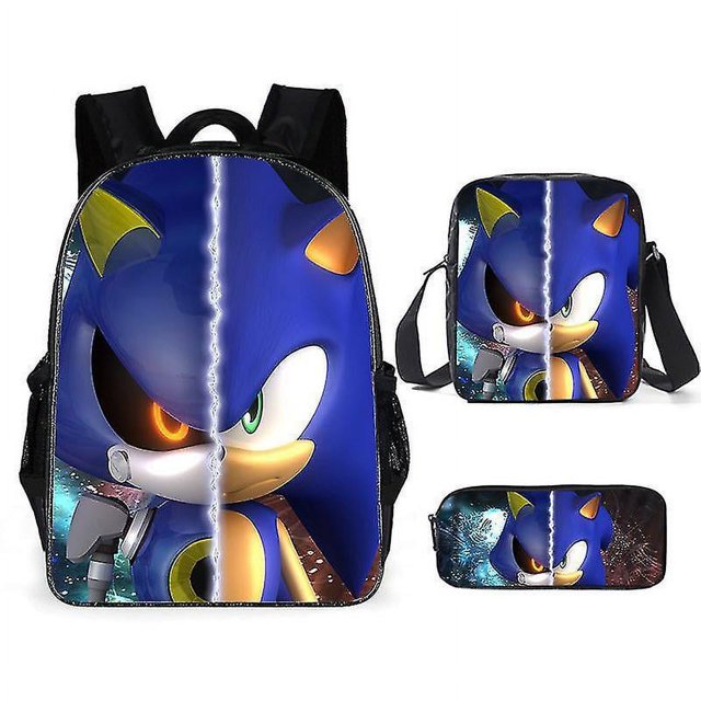 Sonic Primary School School Bag Three-piece Set Anime Cartoon Backpack Shoulder Bag Pencil Case High Quality Ultra-high Quality Advanced Customization
