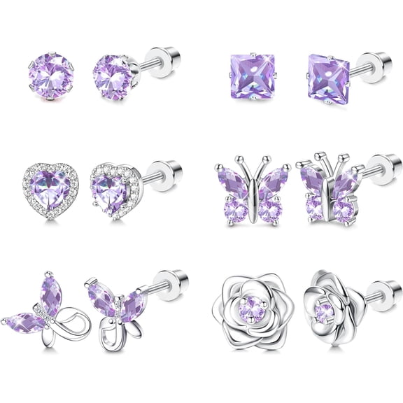 Hypoallergenic Birthstone Stud Earrings For Women Butterfly Flower Heart Cz Screw Back Earrings Jewelry Gift For Birthday Christmas[Z795]
