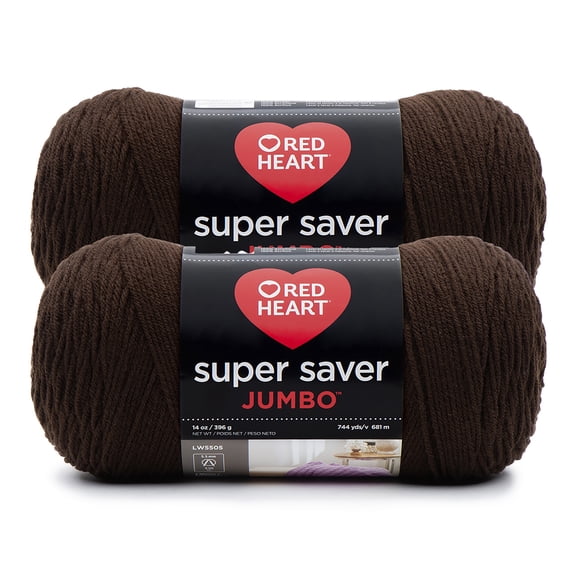 Red Heart Super Saver Jumbo #4 Worsted Acrylic Yarn, Coffee 14oz/396g 744 Yards (2 Pack)