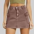 thumbnail image 2 of Daiosportswear Womens Mini Cargo Skirts Y2K Low Waist Button Bodycon Denim Skirt Vintage Jean Skirts with Pockets Brown XL(XL), 2 of 7