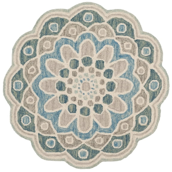 SAFAVIEH Novelty Delaney Floral Wool Area Rug, Grey/Blue, 3' x 3' Round