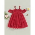 thumbnail image 2 of Arvbitana Toddler Baby Girls Summer Sling Dresses Short Sleeve Off Shoulder Dot Print A-line Mesh Dress Princess Clothes for Child 6M-5T, 2 of 8