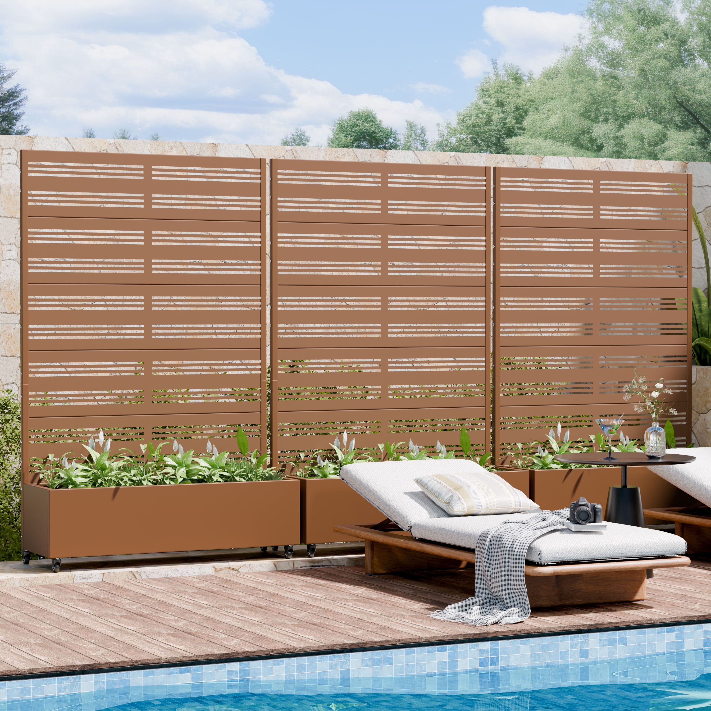 MAYEERTY 72*47in Outdoor Metal Planter Box, Decorative Laser Cut Planter, Privacy Screen Planter for Patio, Balcony, Backyard