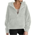 thumbnail image 2 of UPPADA Sherpa Hooded Sweatshirt for Women Half Zip Hoodies Cropped Pullover Tops Fleece Hooded Sherpa Sweaters Tops Fall Winter Clothes Gray,XXL Womens Fuzzy Zip Up Jacket with Hood, 2 of 8