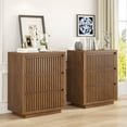 thumbnail image 6 of Fluted 3 Drawer Dresser, Mid Century Small Wood Chest for Bedroom, Modern Closet Clothes Organizer, Walnut Brown Storage Cabinet, 6 of 7