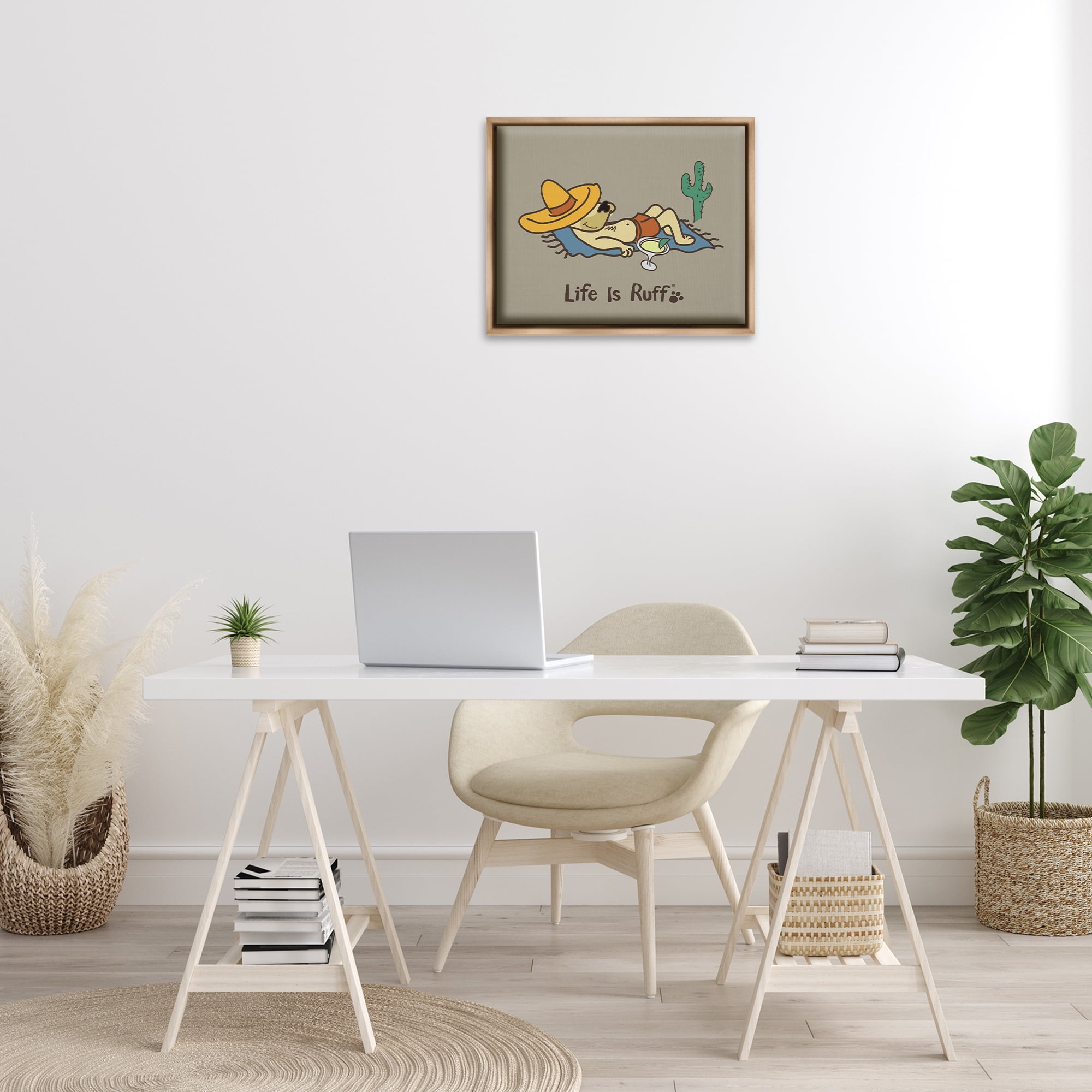 Stupell Industries Siesta Dog in Desert Animals Painting Brown Floater Framed Canvas Art Print Wall Art, 21 x 17