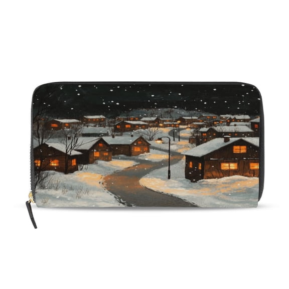 Qxltty Snowy Night Scene Women's Leather Wallet Fashion Retro Multi Card Holder with Cell Phone Pocket Mothers Day Gifts
