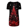 thumbnail image 2 of Camiseta Impresa con Cuello en V de Manga de Raglan de la Parte Trasera Larga Delantera Corta de las Mujeres de Navidad, Vacaciones Informales, 2 of 5