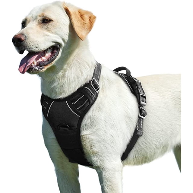 Arnés negro para perros grandes, ajustable, reflectante y antitirones, fácil de poner, con asa de control, transpirable, duradero, para perros medianos y grandes.