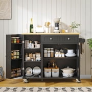 Frmobepts 41.3 Kitchen Island Cart Rolling Storage Cabinet Cart with Drawer & Rack,Black