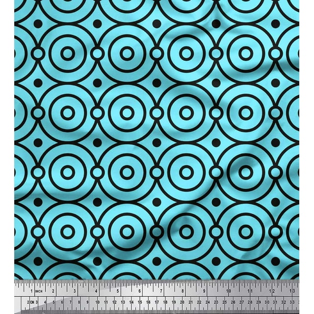 Soimoi Blue Modal Satin Fabric Dots & Circle Geometric Print Fabric by the Yard 42 Inch Wide