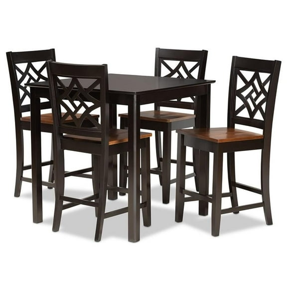 Bowery Hill Two-Tone Dark Brown and Walnut Brown Finished Wood 5-Piece Pub Set