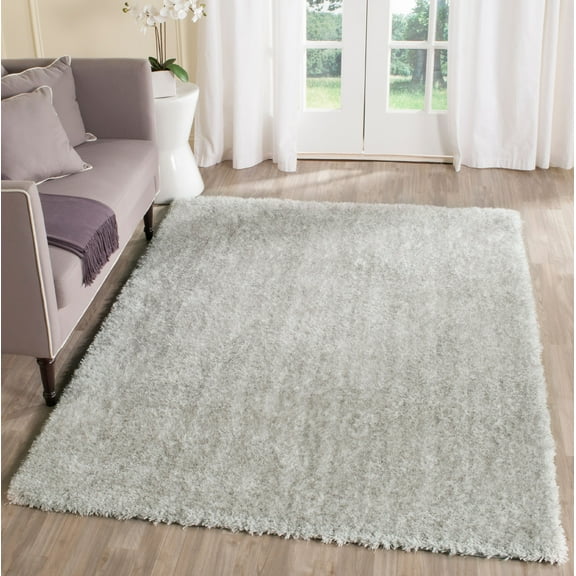 SAFAVIEH Joella Solid Plush Polyester Shag Area Rug, Ivory/Light Grey, 4' x 6'