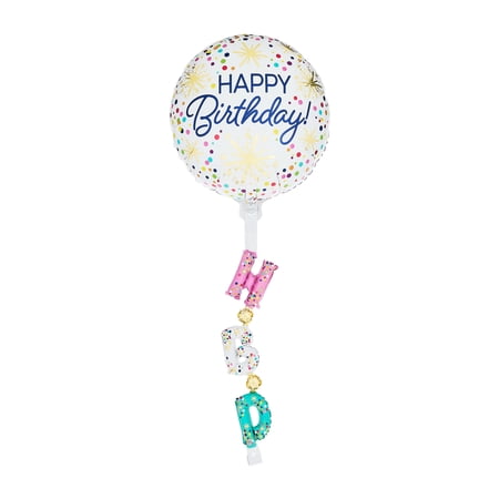 69" Multicolor Confetti Happy Birthday Balloon with Inflatable Tail, by Way To Celebrate