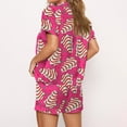 thumbnail image 3 of SheShow Christmas Tree Cakes Silky Casual Short Sleeve Pajama Set for Women, Hot Pink, L, 3 of 3
