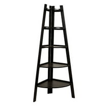 5-Tier Corner Ladder Bookshelf - Black, Contemporary Style, 5 Shelves, Triangular Shape